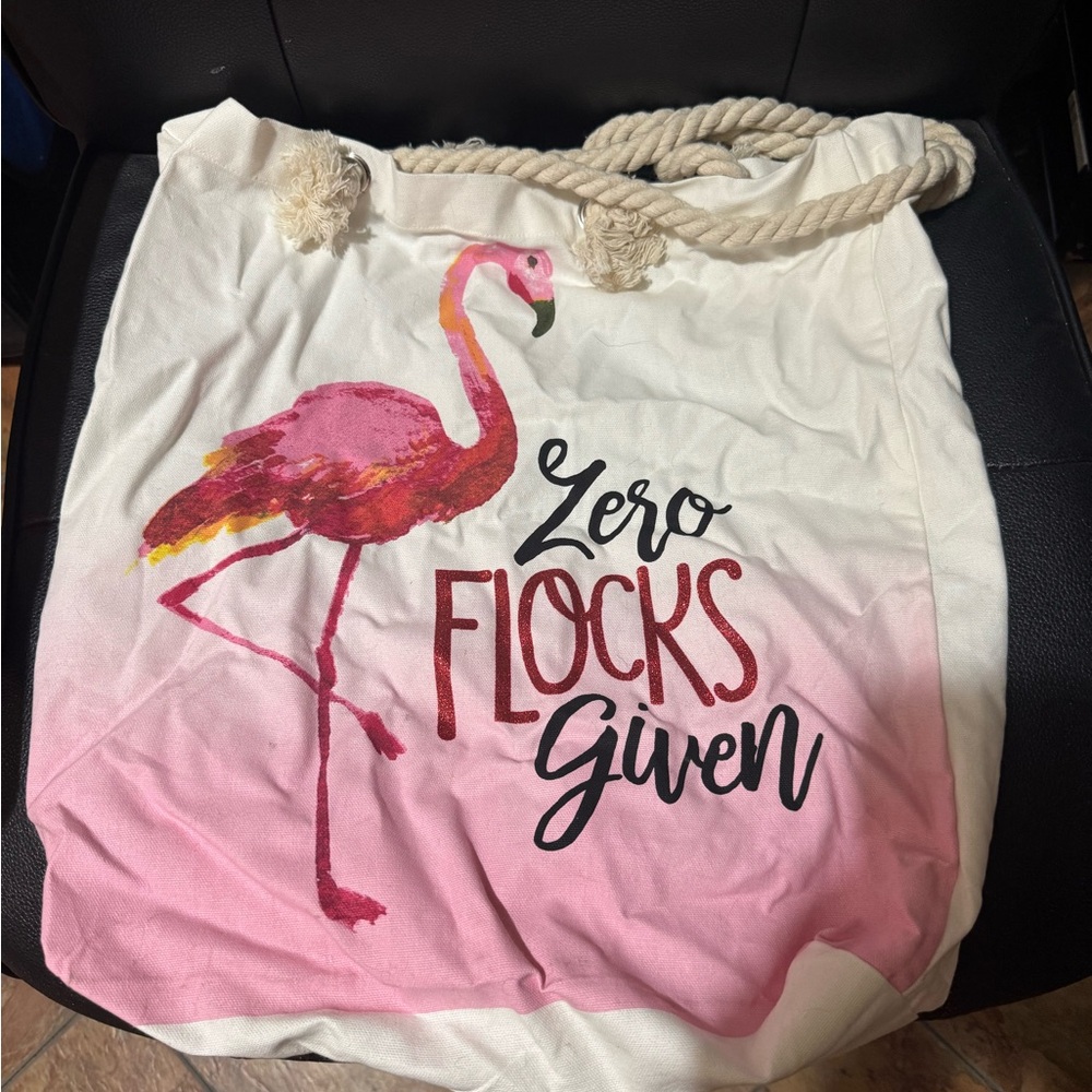 Flamingo Print Tote Bag - Pink and White